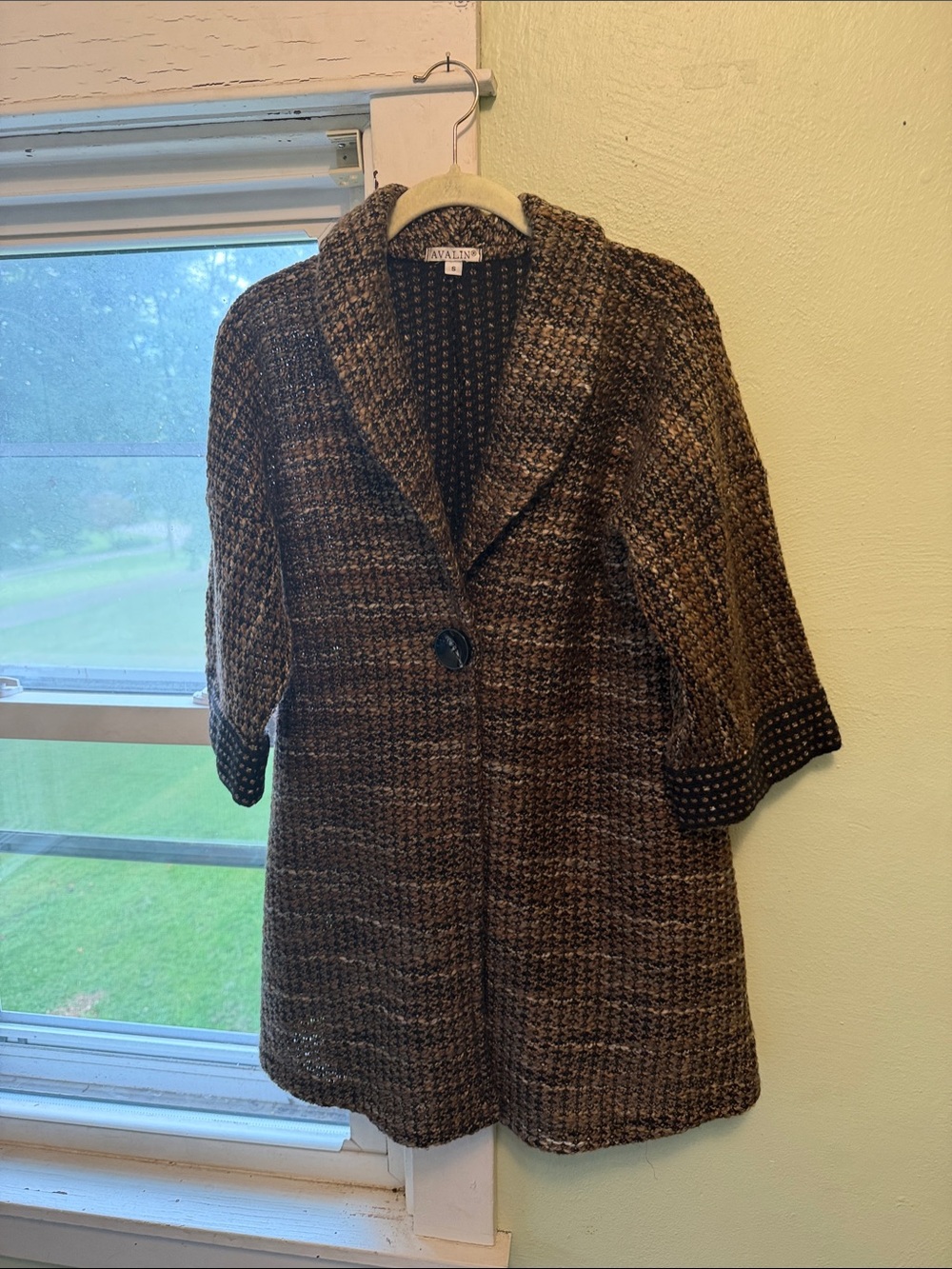 Avalin Brown Textured Shawl-Collar Pea Coat